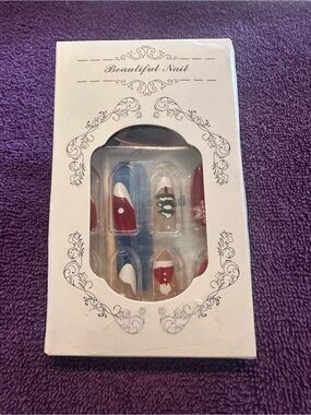Festive Red & White Holiday Press-On Nails